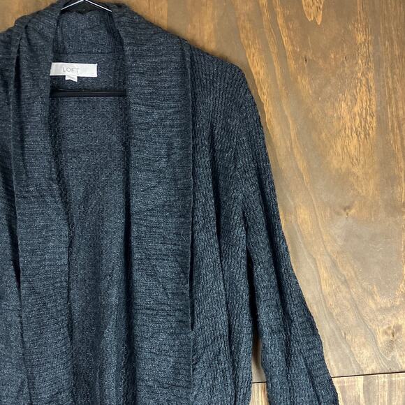 Ann Taylor LOFT Womens Sweater Charcaol Cardigan Camel Hair Blend Open Front L - Picture 5 of 12